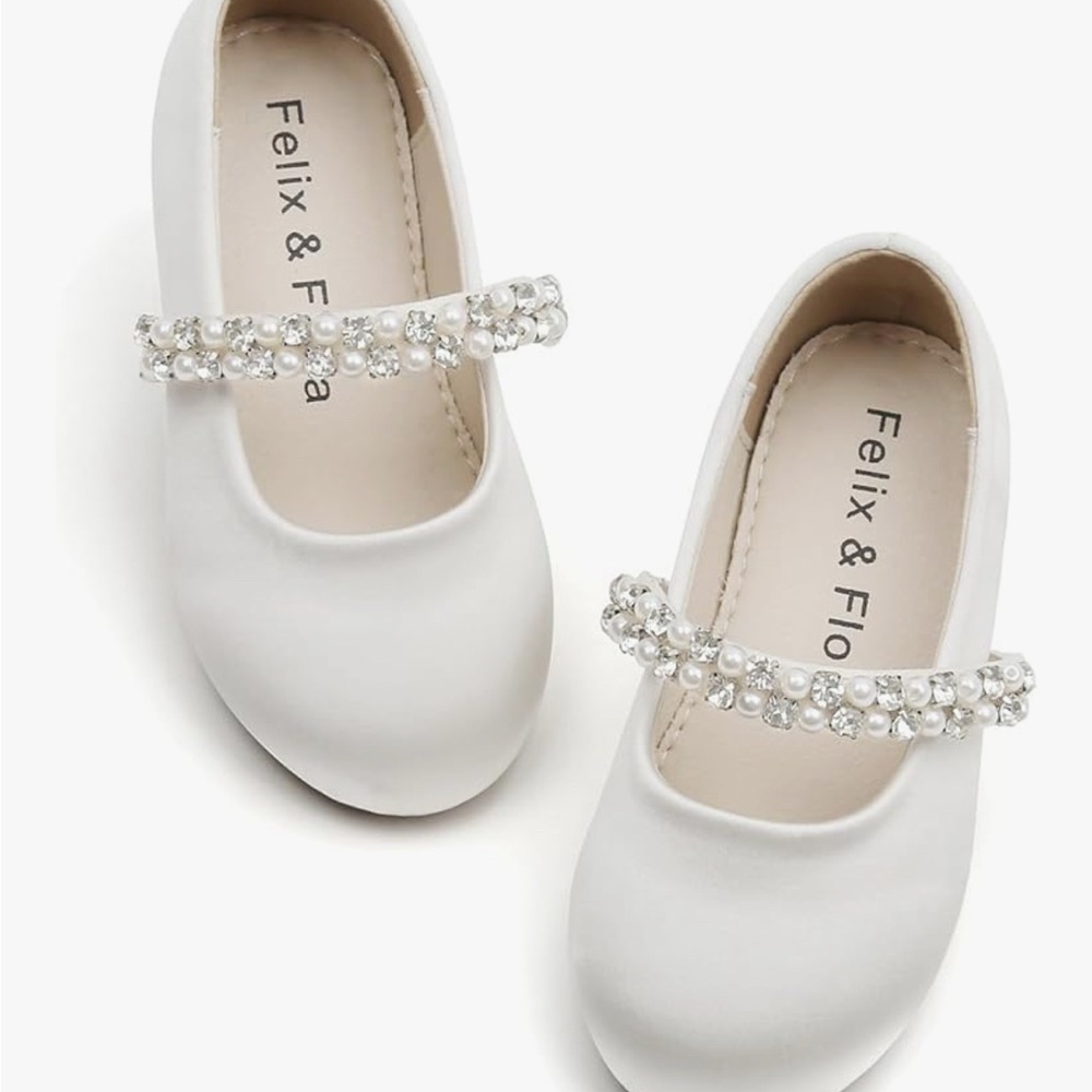 Felix & Flora White Pearl Embellished Kids Dress Shoes